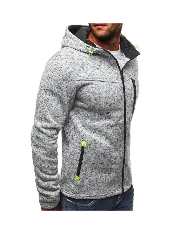 Men Fashion Solid Colour Hooded Jacket Zippered Long Sleeve Coat Sweatshirt Top Gray  - Image 2