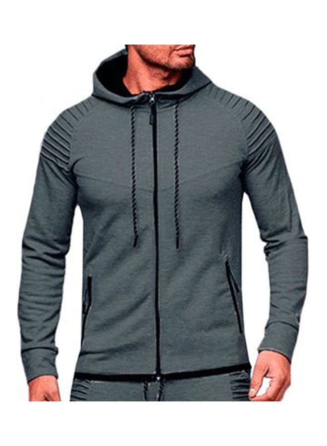 Men Fashion Casual Pocket Zipper Drawstring Sport Hoodie Hooded Sweater Coat Light Gray