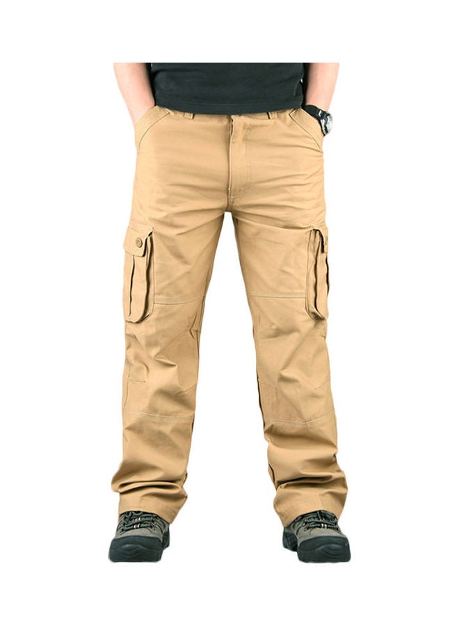 Solid Multi Pockets Detail Cargo Pants Khaki - Image 1