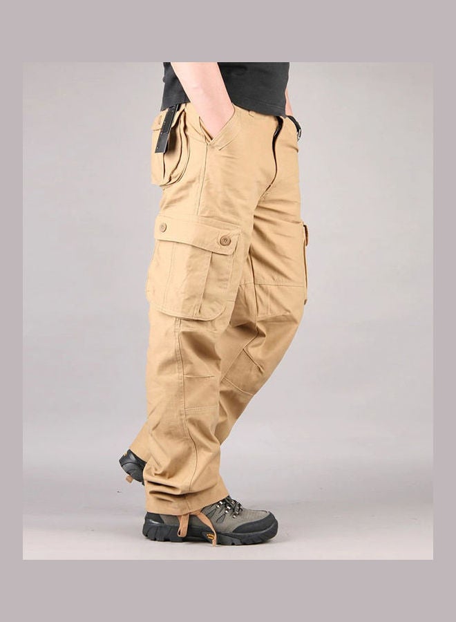Solid Multi Pockets Detail Cargo Pants Khaki - Image 3