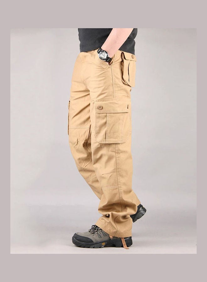 Solid Multi Pockets Detail Cargo Pants Khaki - Image 2