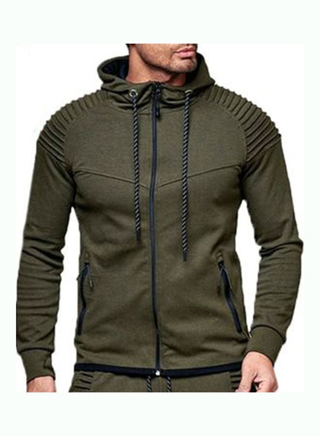 Men Fashion Casual Pocket Zipper Drawstring Sport Hoodie Hooded Sweater Coat Army Green 