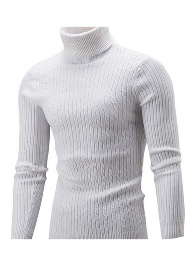Fashion Men Turtleneck Solid Colour Long Sleeve Knitted Sweater Pullover Top White  - Image 1