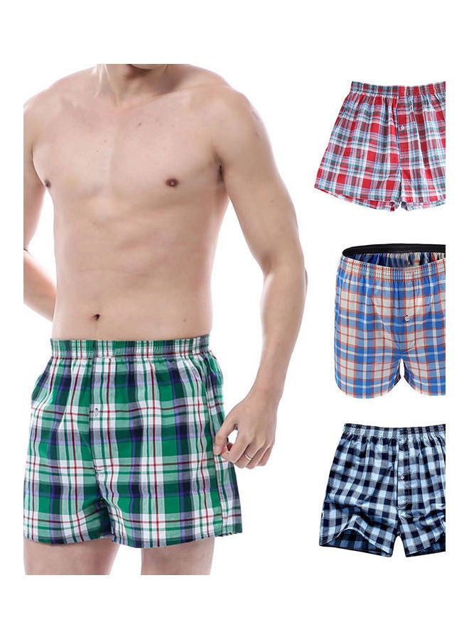 Summer Men Plaid Print Elastic Waistband Loose Boxers Beach Home Short Pants Random  - Image 2