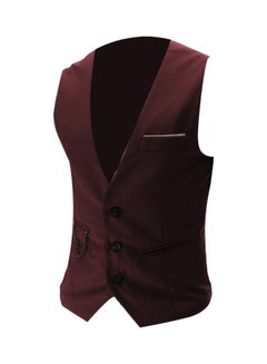 Sleeveless Button Pocket Blazer Suit Waistcoat Wine Red
