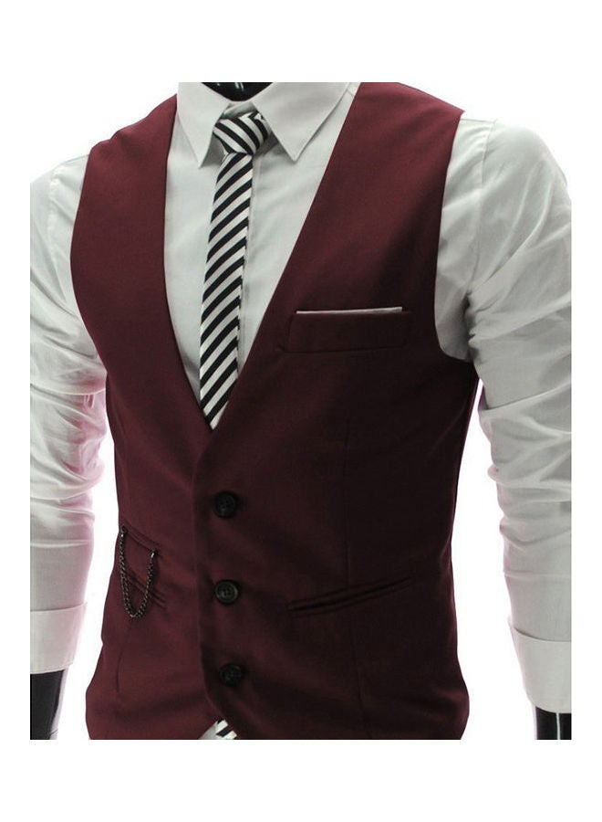 Generic - Sleeveless Button Pocket Blazer Suit Waistcoat Wine Red - Image 1