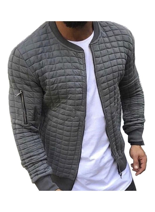 Solid Pattern Long Sleeve Outwear Jacket Grey - Image 1
