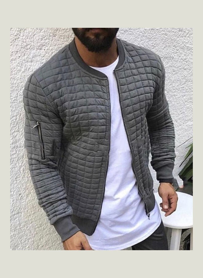 Solid Pattern Long Sleeve Outwear Jacket Grey - Image 3