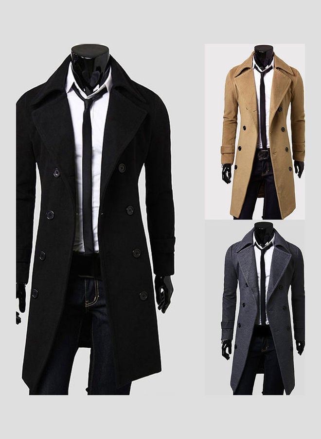 Generic - Fashion Men Solid Colour Long Sleeve Lapel Button Slim Fit Overcoat Coat Outwear Black - Image 1