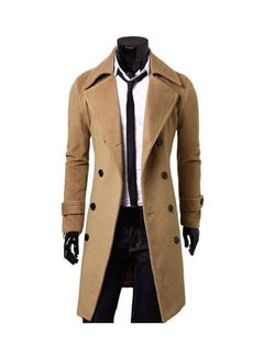 Fashion Men Solid Colour Long Sleeve Lapel Button Slim Fit Overcoat Coat Outwear Camel
