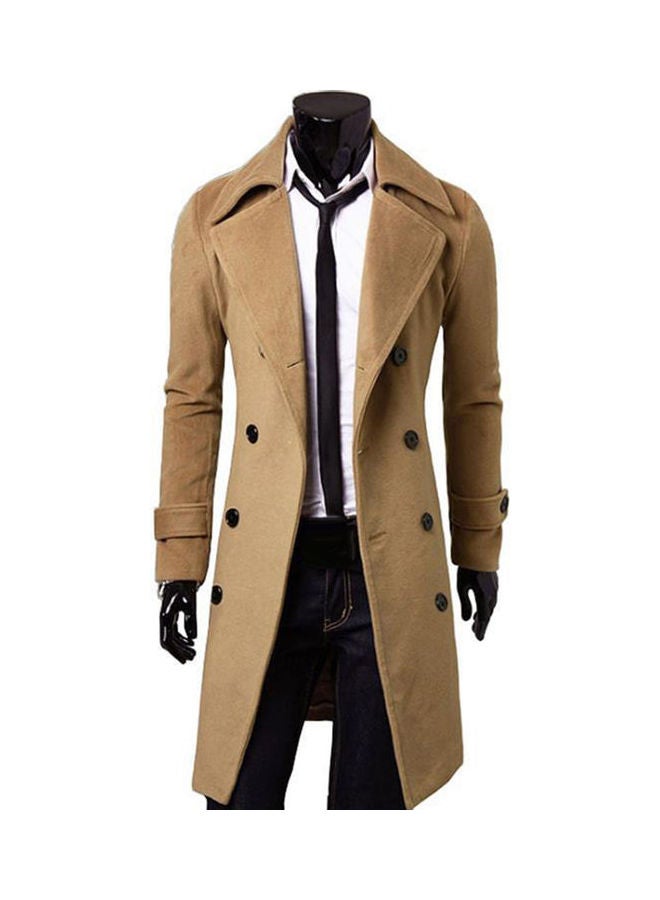 Generic - Fashion Men Solid Colour Long Sleeve Lapel Button Slim Fit Overcoat Coat Outwear Camel - Image 1