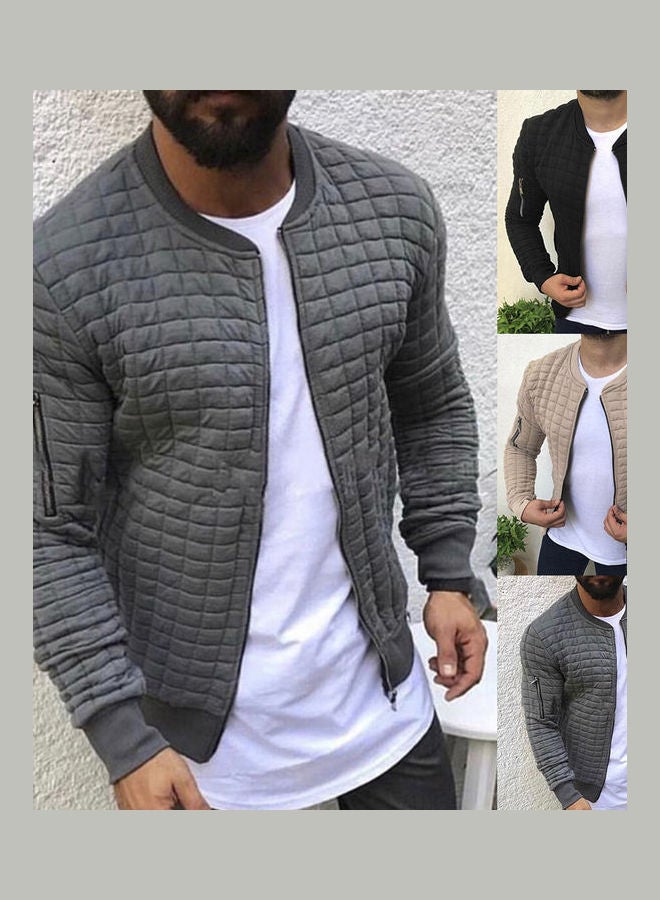 Solid Pattern Long Sleeve Outwear Jacket Grey - Image 2