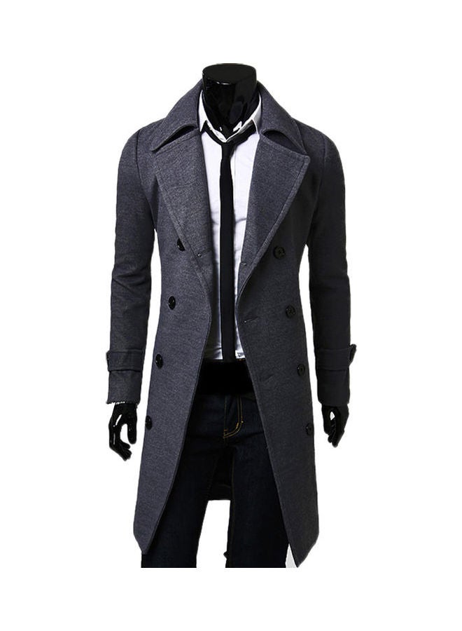 Generic - Fashion Men Solid Colour Long Sleeve Lapel Button Slim Fit Overcoat Coat Outwear Black - Image 1