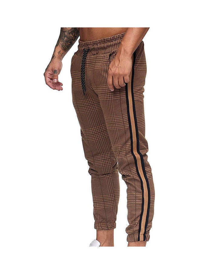 Men Casual Pocket Print Drawstring Long Pants?Ankle-Tied Trousers Earth Yellow - Image 3