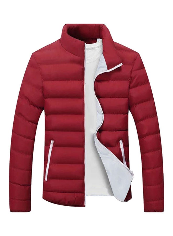 Long Sleeve Zip Up Casual Jacket Red 