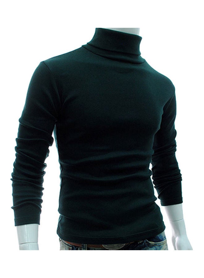 Autumn Men Solid Colour Turtle Neck Long Sleeve Sweater Slim Knitted Pullover Top Army Green
