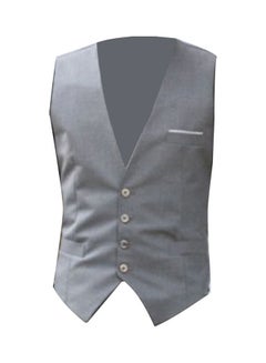 Fashion Office Men Solid Colour Sleeveless Button Waistcoat Slim Fit Vest Gray