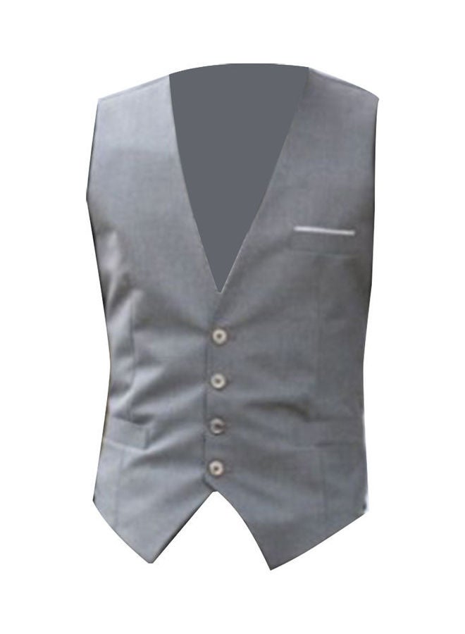 Generic - Fashion Office Men Solid Colour Sleeveless Button Waistcoat Slim Fit Vest Gray - Image 1