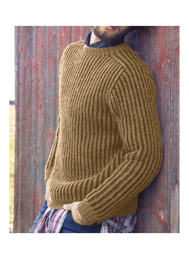 Generic Fashion Men Solid Colour O Neck Long Sleeve Causal Pullover Sweater Knitwear Khaki  - Image 3