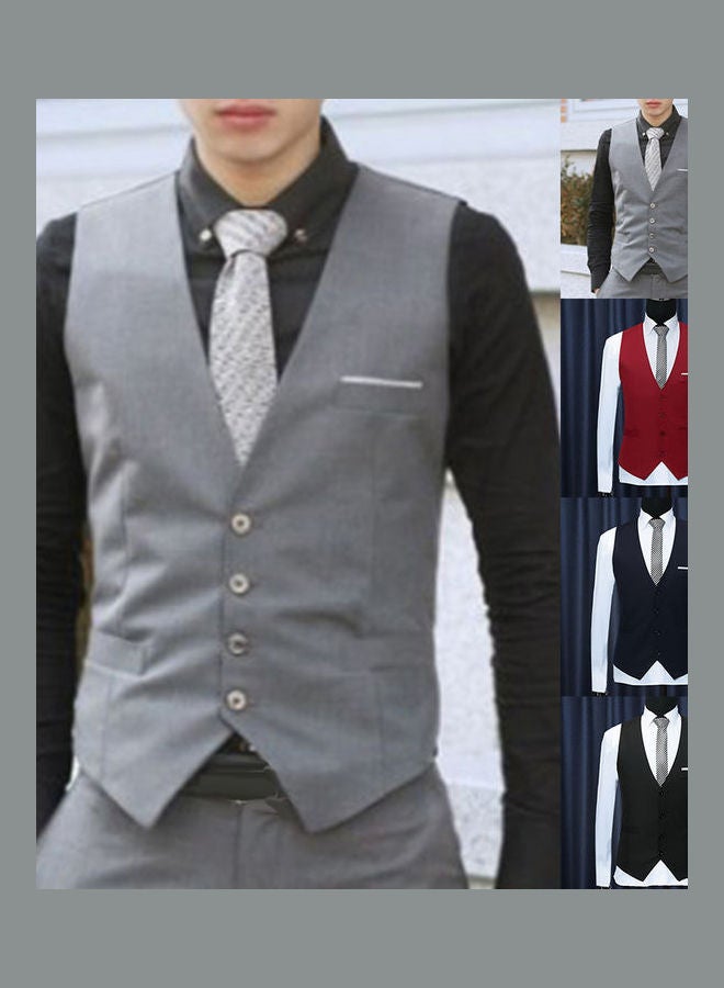 Generic - Fashion Office Men Solid Colour Sleeveless Button Waistcoat Slim Fit Vest Gray - Image 1