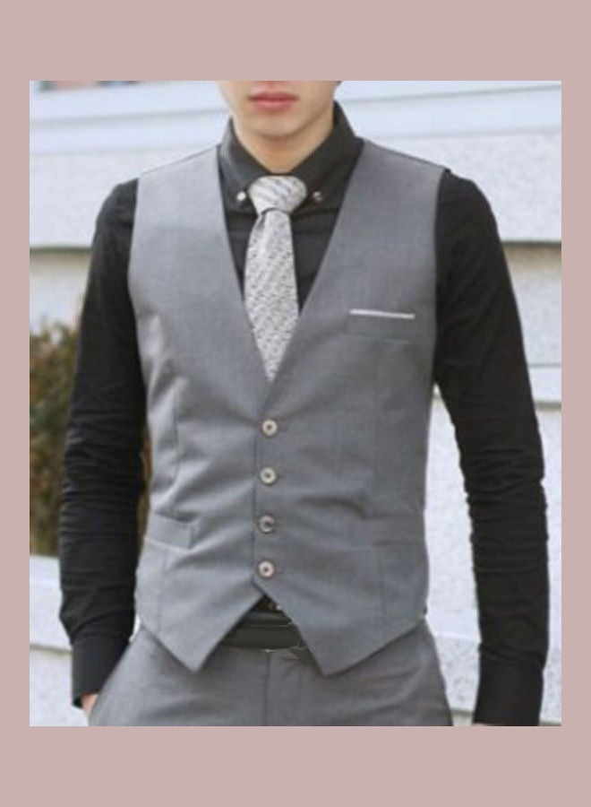 Generic - Fashion Office Men Solid Colour Sleeveless Button Waistcoat Slim Fit Vest Gray - Image 1