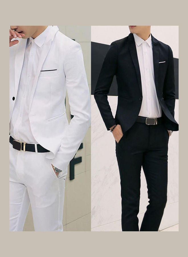 2pcs Office Business Men Solid Colour Lapel Long Sleeve Slim Blazer Pants Suit Black  - Image 3