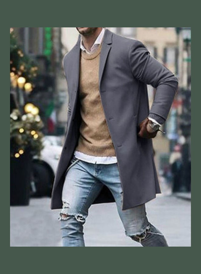 جاكيت رجالي شتوي عصري بأكمام طويلة، واق من المطر بلون سادة رمادي - Image 2