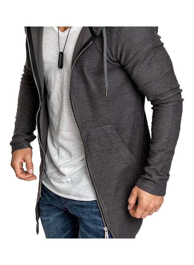 Generic - Fashion Men Solid Colour Long Sleeve Hooded Slim Fit Zipper Jacket Coat Outwear Gray - Image 1