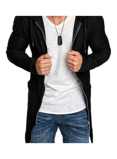 Fashion Men Solid Colour Long Sleeve Hooded Slim Fit Zipper Jacket Coat Outwear Black