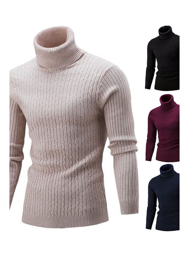 Fashion Men Turtleneck Solid Colour Long Sleeve Knitted Sweater Pullover Top White  - Image 2