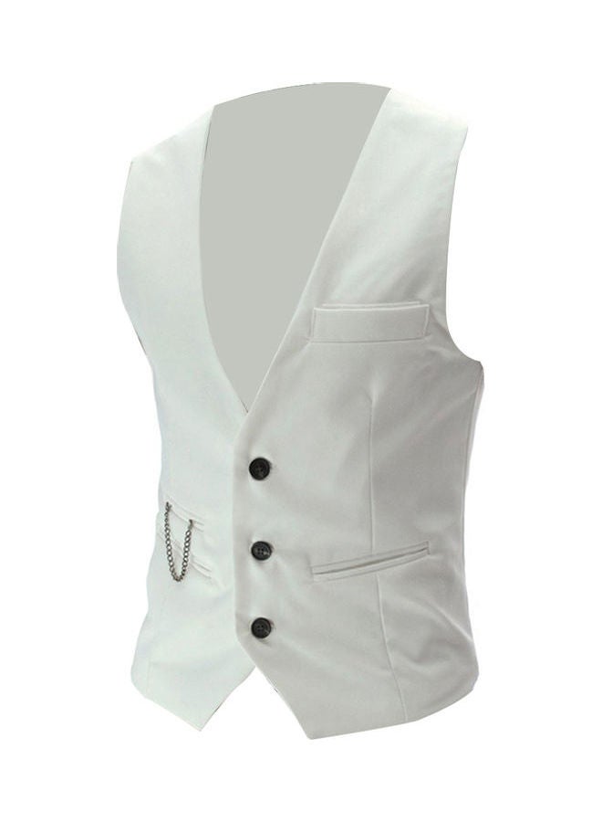 Generic - Fashion Men Solid Colour V Neck Sleeveless Button Pocket Blazer Suit Waistcoat White - Image 1