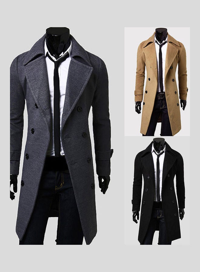 معطف رجالي عصري بأكمام طويلة وياقة مطوية وأزرار وقصة ضيقة رمادي - Image 2