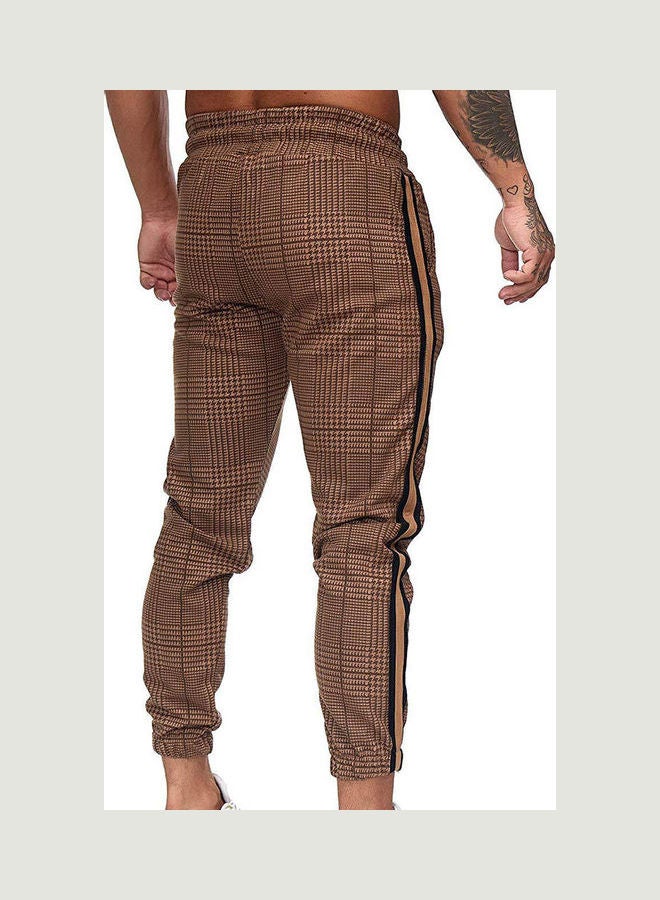 Men Casual Pocket Print Drawstring Long Pants?Ankle-Tied Trousers Earth Yellow - Image 4