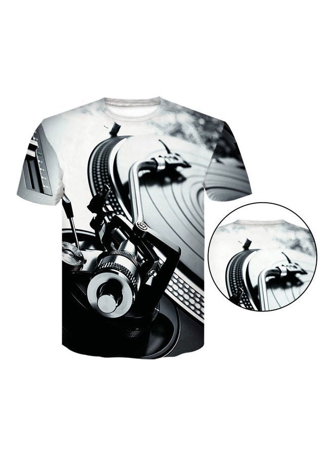 Generic - Men 3d Technics Turntable DJ Music Audio Print Short Sleeve Round Neck T-Shirt Black White - Image 1