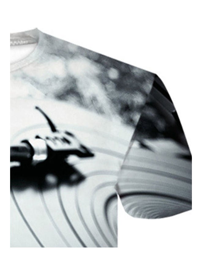 Generic - Men 3d Technics Turntable DJ Music Audio Print Short Sleeve Round Neck T-Shirt Black White - Image 1