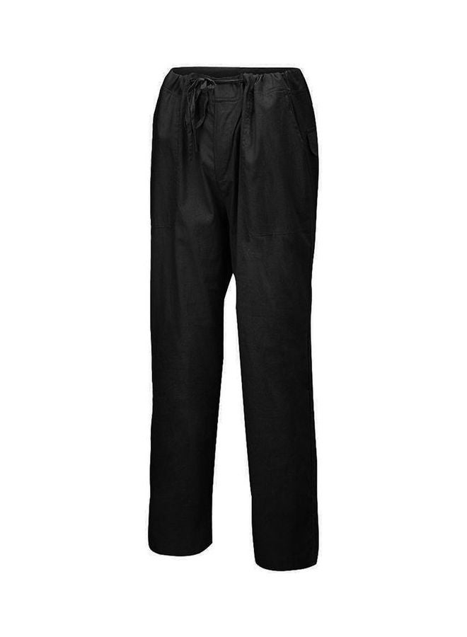 Men Solid Colour Multi-Pocket Loose Elastic Drawstring Straight Trousers Jog Pants Black  - Image 1