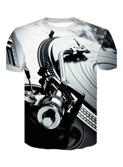 Men 3d Technics Turntable DJ Music Audio Print Short Sleeve Round Neck T-Shirt Black White