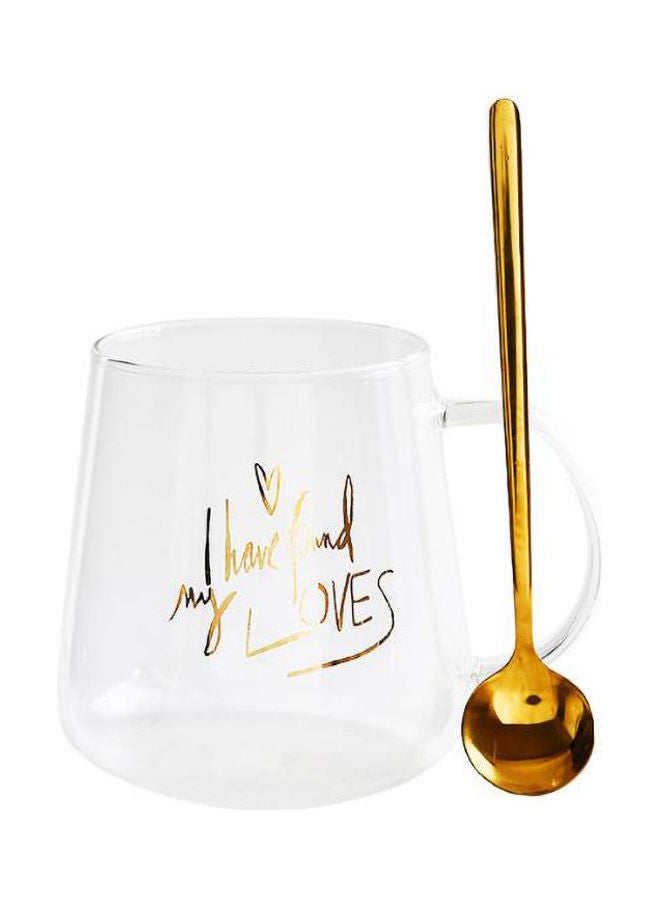AnneFish Printed Mug With Spoon Clear/Gold  - Image 1