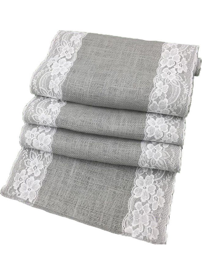AnneFish - Lace Details Table Runner Grey/White 30x180cm - Image 1