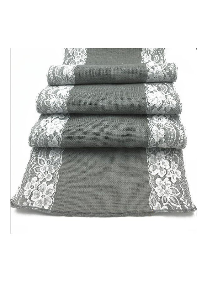 AnneFish - Lace Details Table Runner Grey/White 30x180cm - Image 1