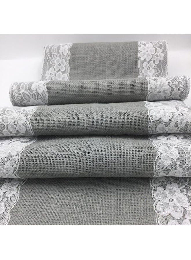 AnneFish - Lace Details Table Runner Grey/White 30x180cm - Image 1