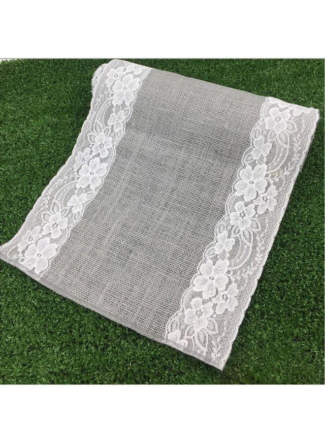 AnneFish - Lace Details Table Runner Grey/White 30x180cm - Image 1