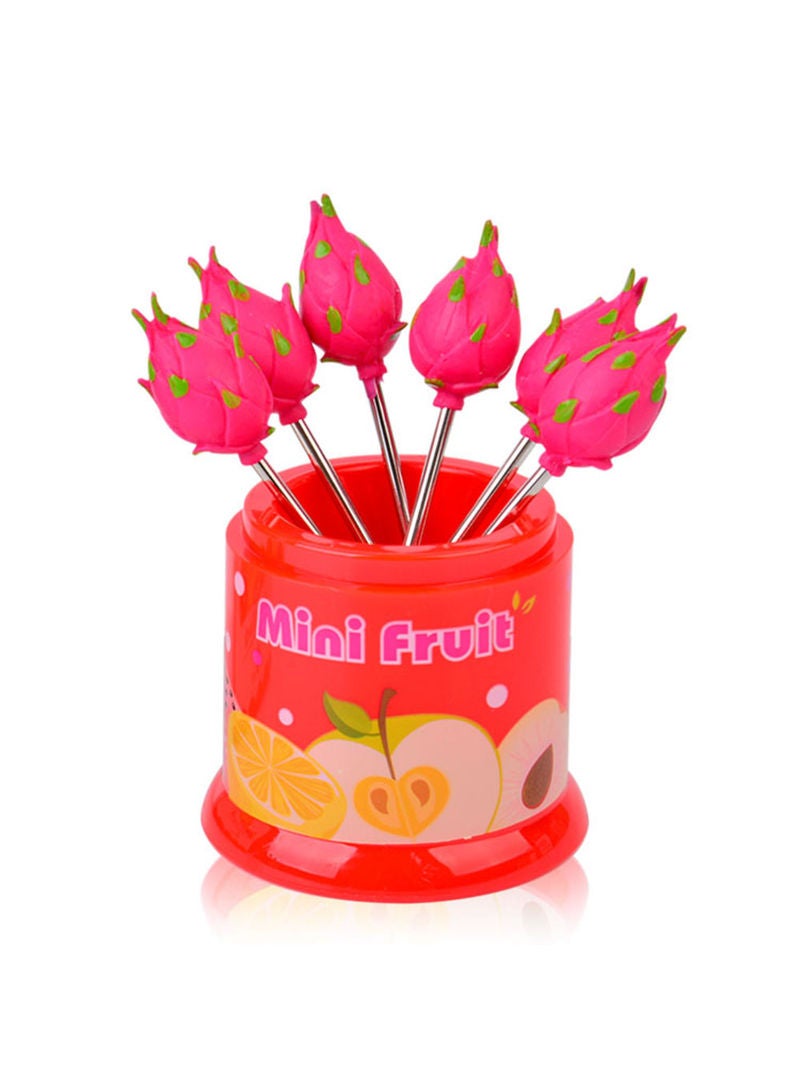 طقم شوك هابي مانور بتصميم فاكهة من 6 قطع أحمر 11.5x7x7سم