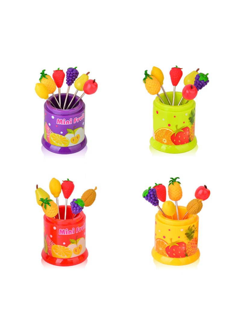 طقم شوك هابي مانور بتصميم فاكهة من 6 قطع متعدد الألوان 11.5x7x7سم