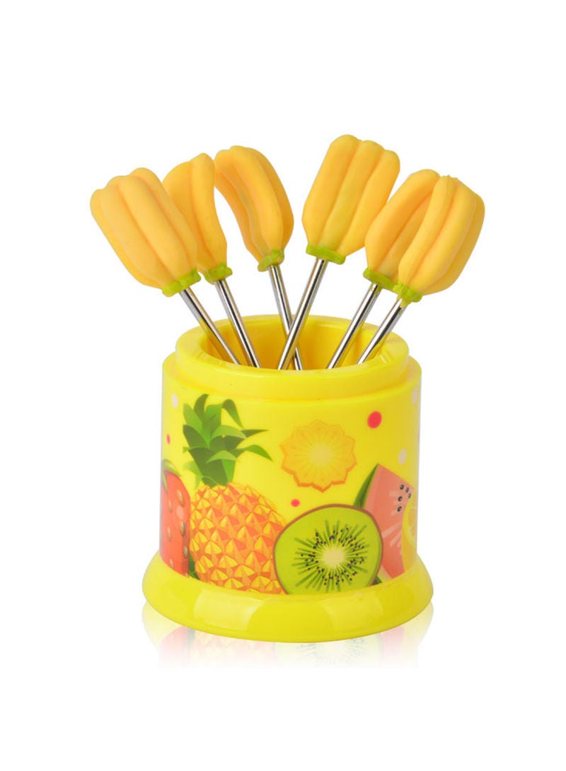 طقم شوك هابي مانور بتصميم فاكهة من 6 قطع أصفر 11.5x7x7سم - Image 1