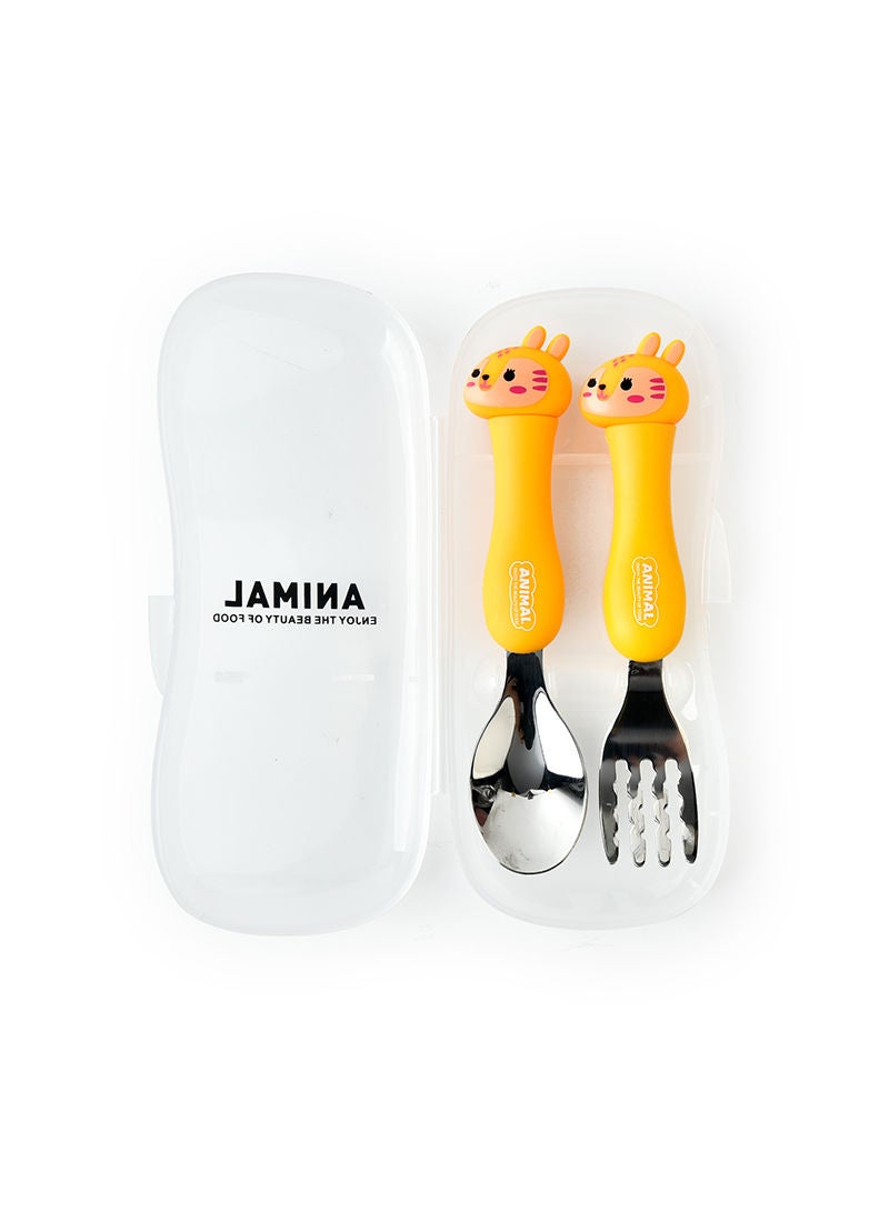 2-Piece Toddler Utensils Spoon And Folk Set With Travel Case Yellow 17.5x3x8cm - Image 1