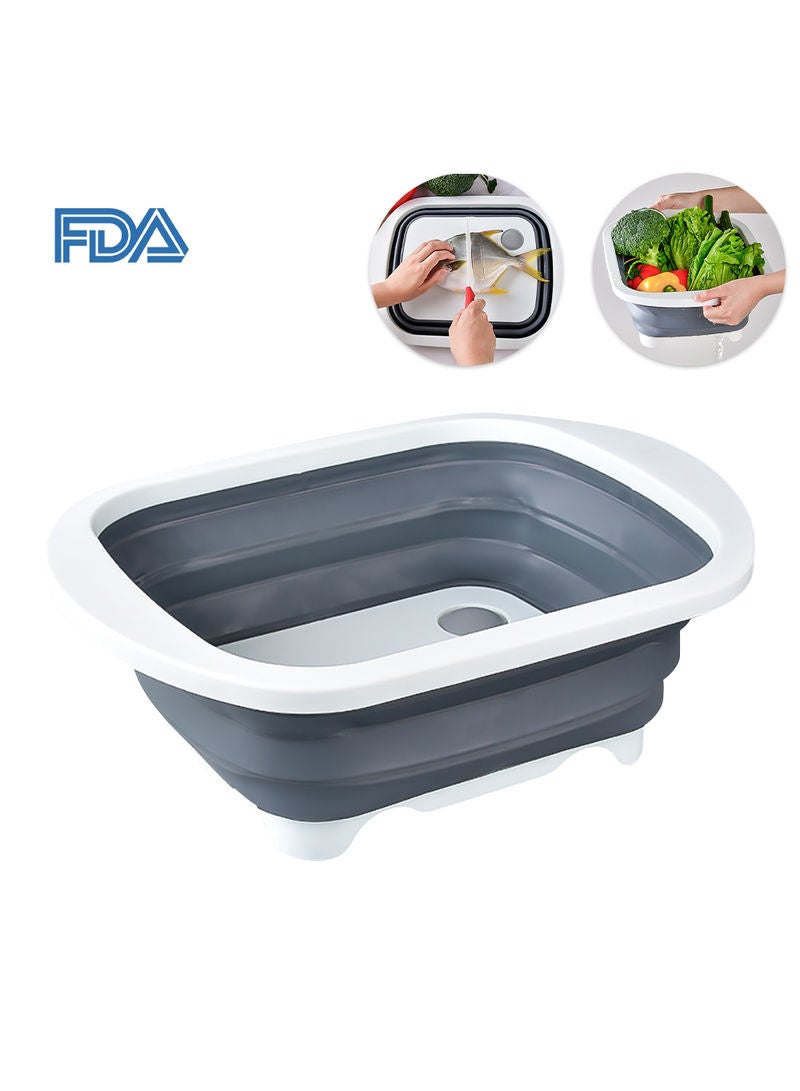 Cutting Board With Vegetable Storage Basket Grey 41x5x31cm