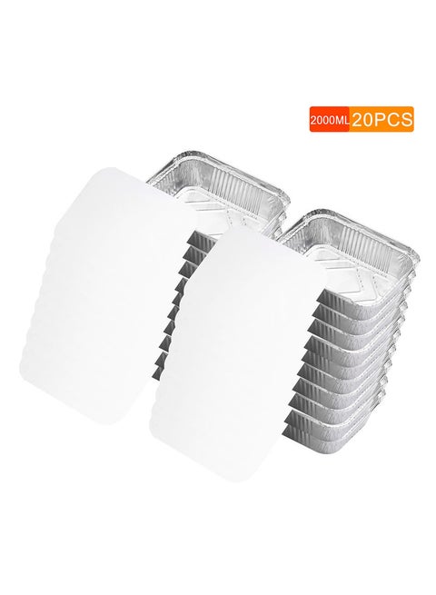 20-Piece Disposable Aluminum Foil Pan Containers With Lids Silver 26*14*19cm