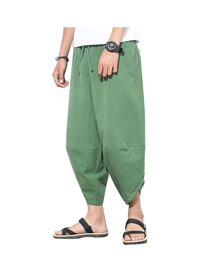 Solid Pattern Drawstring Mid Rise Trousers Green - Image 1