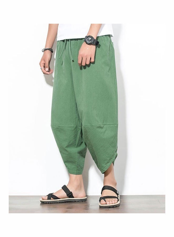 Solid Pattern Drawstring Mid Rise Trousers Green - Image 2